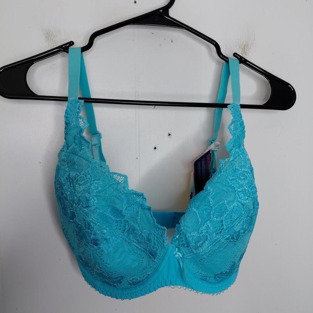 Lepel Bra Womens UK 30G Fiore Padded Plunge Feminine Floral Lace Blue Sexy New